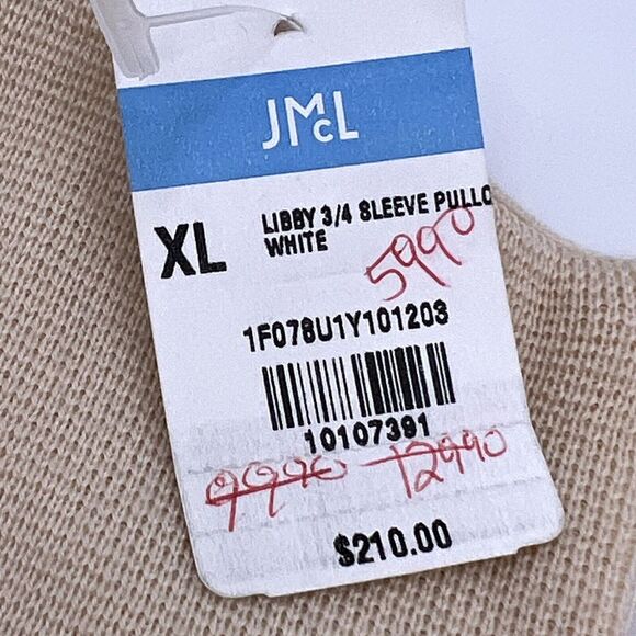 J. Mclaughlin 100% Merino Wool Womens XL Sweater 1/4 Zip 3/4 Sleeve Cream NWT - Picture 4 of 10
